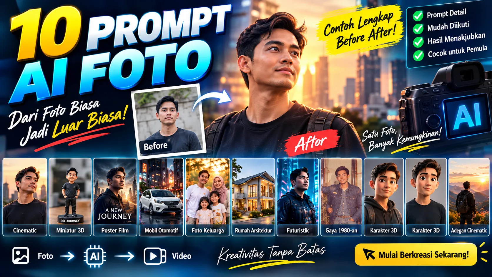 AI Foto: 10 Ide Edit Foto dengan AI + Prompt Detail dan Contoh Before After
